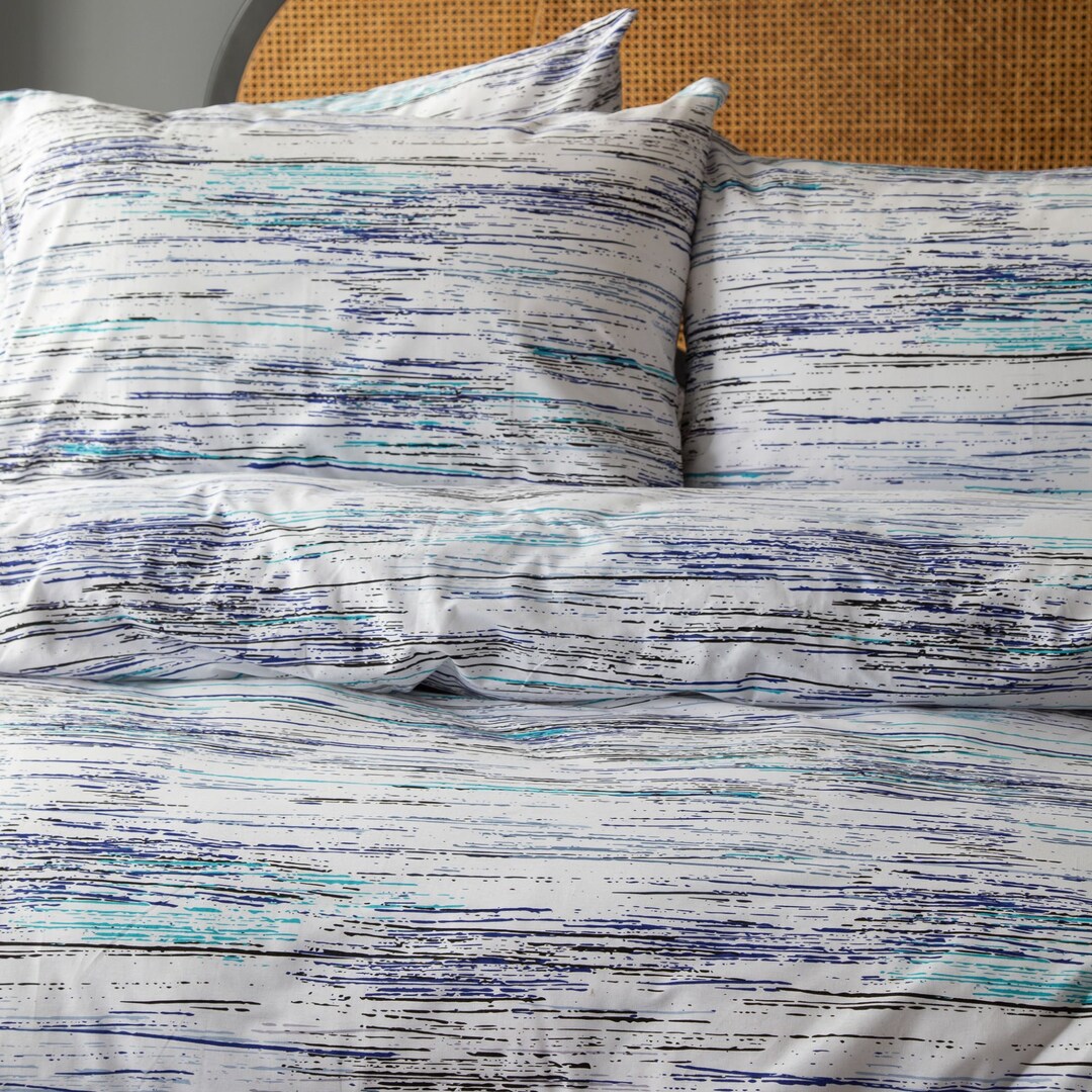100 Cotton Bedding Blue Striped Duvet Cover Set in Single Etsy UK