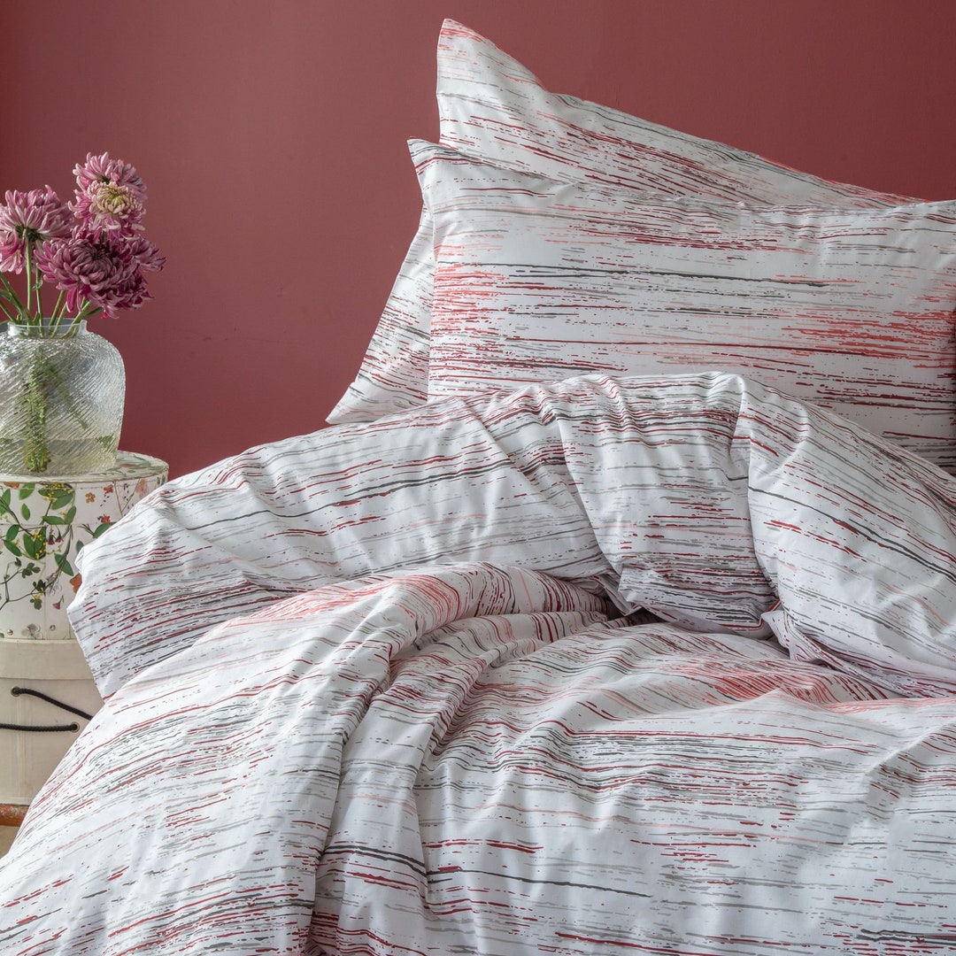100 Cotton Bedding Pink Striped Duvet Cover Set in Single Etsy UK