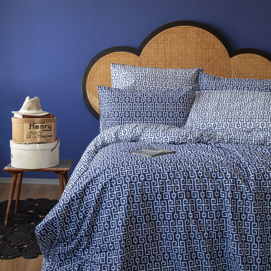 Grey Geometric Reversible Soft Duvet Cover Set Cotton Bedding Quilt