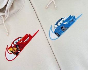 Bijpassende geborduurde hoodie mooie auto's paar bliksem Sweatshirt aangepaste cadeau borduurwerk Swoosh