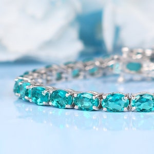 Paraiba Tourmaline Wedding Bracelet | Oval Shaped Tennis Chain Bracelet | Line Bracelet | Gift For Special One | Birthstone Jewelry | Gifts