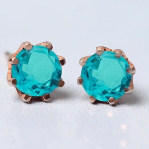 Paraiba Tourmaline Wedding Earrings | Round Earrings For Women | Ice Blue Paraiba Earring | Anniversary Gift For Her | Everyday Studs|Gifts