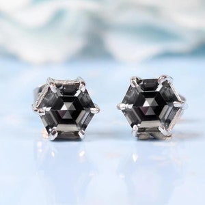 Grey Moissanite Stud Earring | Women&#39;s Earrings | Anniversary Birthday Gift For Love | Grey Diamond Jewelry | Hexagon Cut Everyday Earrings