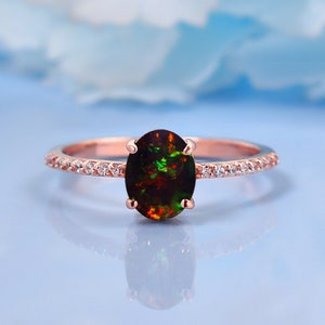 14K Gold Black Opal Ring | Oval Shaped Bridal Ring | Opal Wedding Ring | Promise Ring | Black Gemstone Engagement Ring |Birthstone Oval Ring