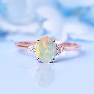 Natural Opal Engagement Ring | 14K Rose Gold Wedding Ring | Opal Ring | Anniversary Birthday Gift For Her Women | Promise Ring |Opal Jewelry