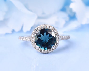 Unique London Blue Topaz Engagement Ring | Moissanite Cluster Ring | Blue Topaz Wedding Ring | Propose Ring | Birthstone Ring | Gift For Her