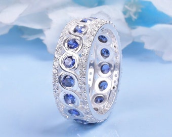 Tanzanite Wedding Band | Sterling Silver Round Ring, Birthstone Jewelry