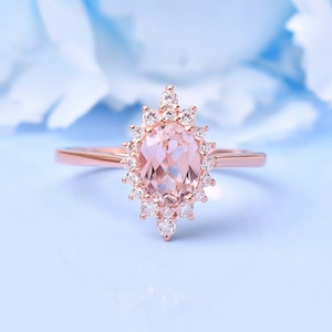 Natural Morganite Rose Gold Engagement Ring, 14K Gold Morganite Ring, Oval Shape Ring, Wedding Anniversary Gift For Her, Art Deco Ring