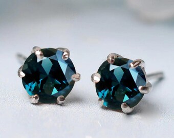 Orecchini a bottone con topazio blu di Londra / Argento sterling, pietra portafortuna di dicembre