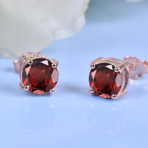 Beautiful Rose Gold Garnet Stud Earrings | Dainty Everyday Earring | Birthstone Jewelry | Anniversary Gift | Birthday Gift | Gifts For Wife