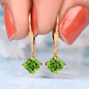 Peridot Cushion Leverback Earrings |Anniversary Gift For Love |Wedding Earrings For Women| Peridot Jewelry |Everyday Earrings | Gift For Her