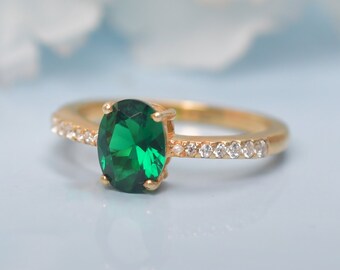 Anillo de zafiro verde azulado / Anillo de boda de oro amarillo de 14K / Anillo de piedra preciosa verde de corte ovalado / Anillo de solitario de zafiro único / Anillo de promesa de compromiso