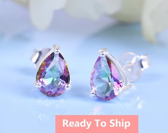 Pear Mystic Topaz Stud Earrings | 925 Sterling Silver, 14k Gold