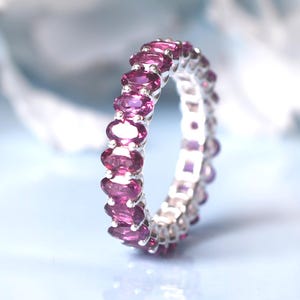 Rhodolite Garnet Band| Wedding Engagement Ring | Full Eternity Band| Vintage Rhodolite Garnet Band| Anniversary Gift For Love |Stacking Band