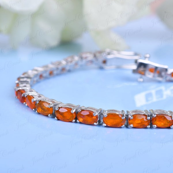 Fire Opal Tennis Bracelets | Birthday Gifts | Bracelet Chain | Women's Bracelet | Orange Gemstone Bracelet | Opal Jewelry | Bridesmaid Gifts