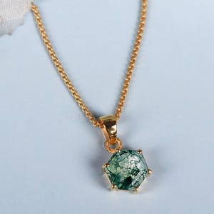 Vintage Hexagon Moss Agate Pendant | Necklace For Women |Simple 925 Sterling Silver Necklace | Solitaire Moss Agate Jewelry | Birthday Gifts