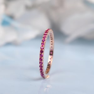 Natural Ruby Band Ring, Round 1.5mm Pink Eternity Full Bands, Bridesmaid Gifts