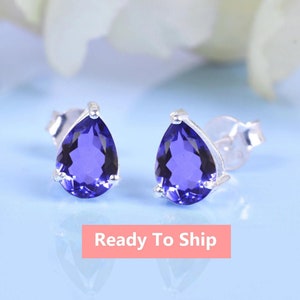 Tanzanite Everyday Earrings | Pear Shaped Earrings For Women | Anniversary Studs | Tanzanite Small Earrings | Gift For Mother daughter |