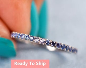Tanzanite Eternity Band | 14K White Gold Promise Ring | Half Bands