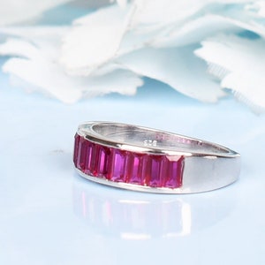 Ruby Wedding Ring | Engagement Ring For Daughter | Rings For Women | Emerald Cut Ruby Ring | Anniversary Gifts For Her| MatchingBand Jewelry