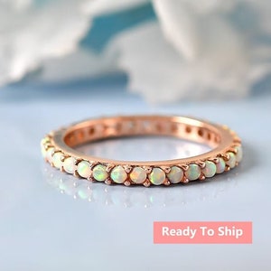 Natural Opal Eternity Band Ring | Opal Stacking Eternity Band | White Gold Wedding Band |  Matching Bridal Ring | Art Deco Promise Band Ring