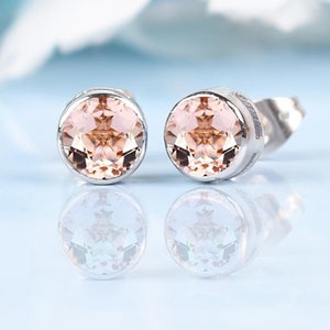 14K Morganite Rose Gold Earring | Earring For Women | Everyday Earring | Round Morganite Studs | Anniversary Gifts For Her | Birthday Gift |
