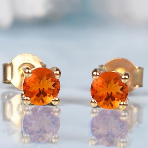 Örhängen med eldopal | Rund orange ädelsten, sterlingsilver