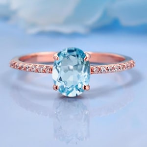 14k Gold Aquamarine Wedding Engagement Ring | Ring For Women | Oval Shaped Bridal Ring | Anniversary Birthday Gift For Her | Birthstone Ring