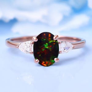 14k Schwarzer Opal Ehering | Ring für Frauen | Jubiläum Ring | Geschenk für Besonderen | Ovaler Versprechensring | Opal Schmuck | Geschenke |