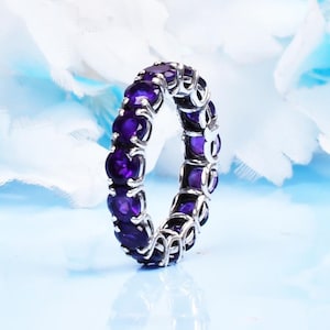 Premium Amethyst Band Ring | Royal Purple Amethyst Bridal Band Ring | Unique Amethyst Wedding Band | Anniversary Gifts | Stackable Band |