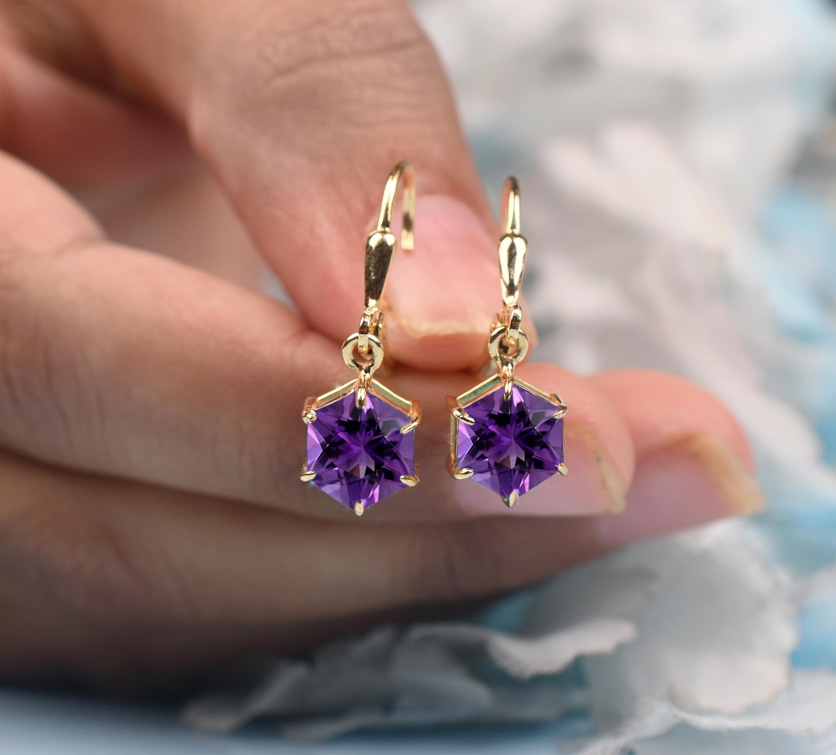 Boucles D'oreilles Dormeuses Argent 925 Et Améthyste – Création Unique Atelier Lunaire