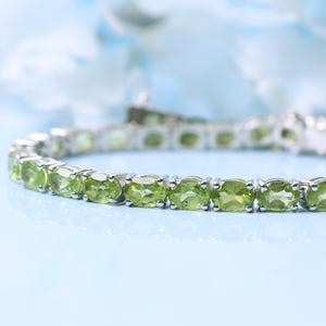 Oval Cut Peridot Tennis Bracelet | Women&#39;s Bracelet | Anniversary Gifts | 925 Sterling Silver | Peridot Jewelry | Best Gift For Her |