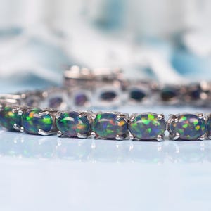 Vintage svart opal tennisarmband | Ovala bröllopssmycken | Damarmband | Gåva till en speciell person |