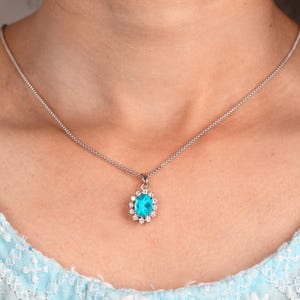 Oval Halo Paraiba Tourmaline Pendant | Women&#39;s Pendant | Anniversary Gift | Statement Jewelry | Paraiba Pendant For Love | Mother&#39;s Day Gift