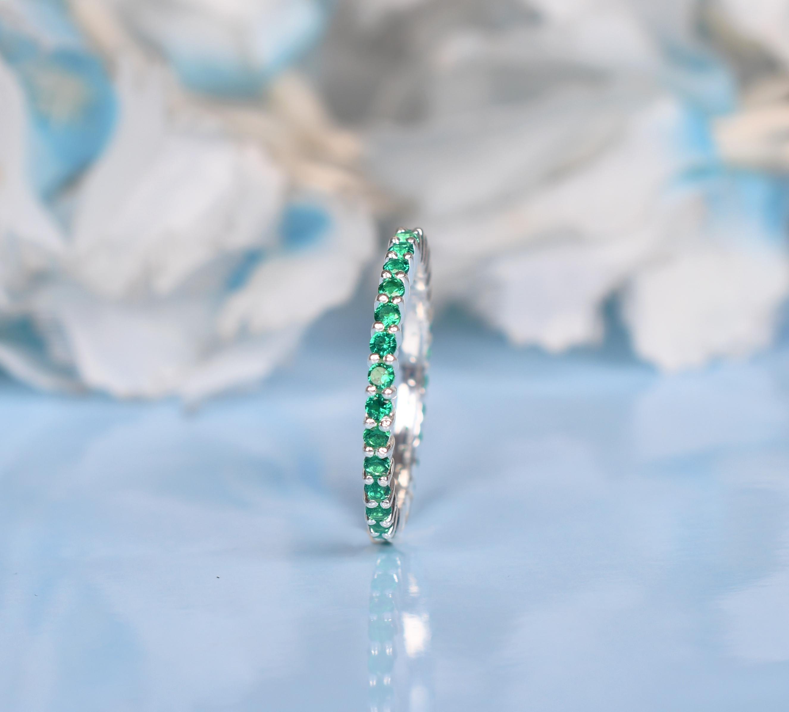 14k Solid Gold Emerald Eternity Ring | Minimalist Stacking Band, Full ...