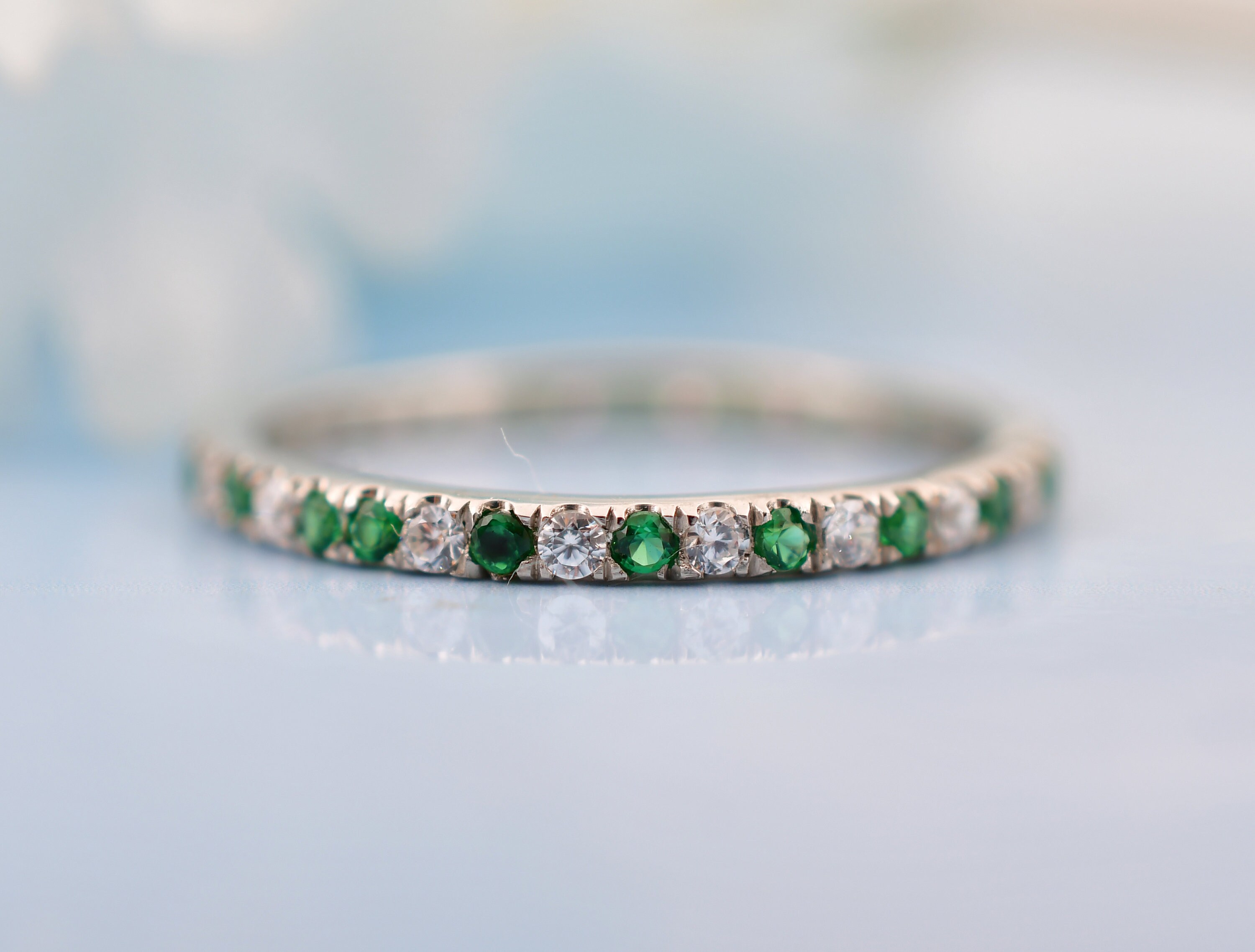 14K Gold Emerald and Diamond Eternity Ring | Anniversary Band | Half ...