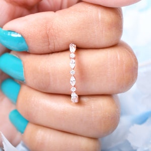 Moissanite Wedding Band | Marquise cut Diamond stacking matching Band | Half Eternity Band | Unique Moissanite Band | Birthday Gift For Her