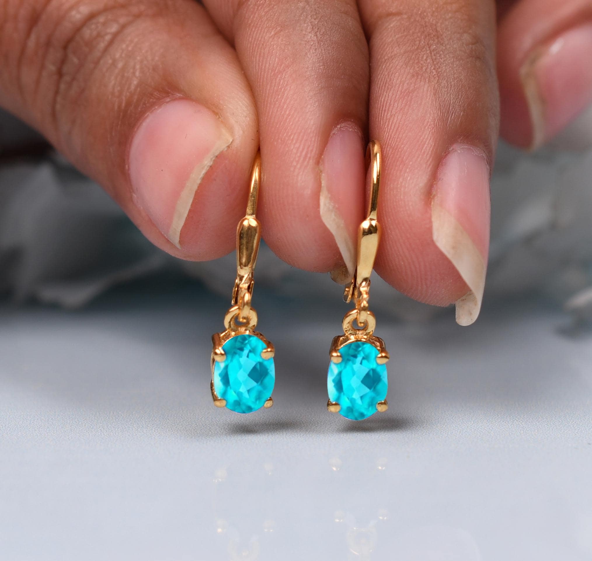 Citrino Gemma Artigianale 925 Sterling Argento Gioielli Orecchino