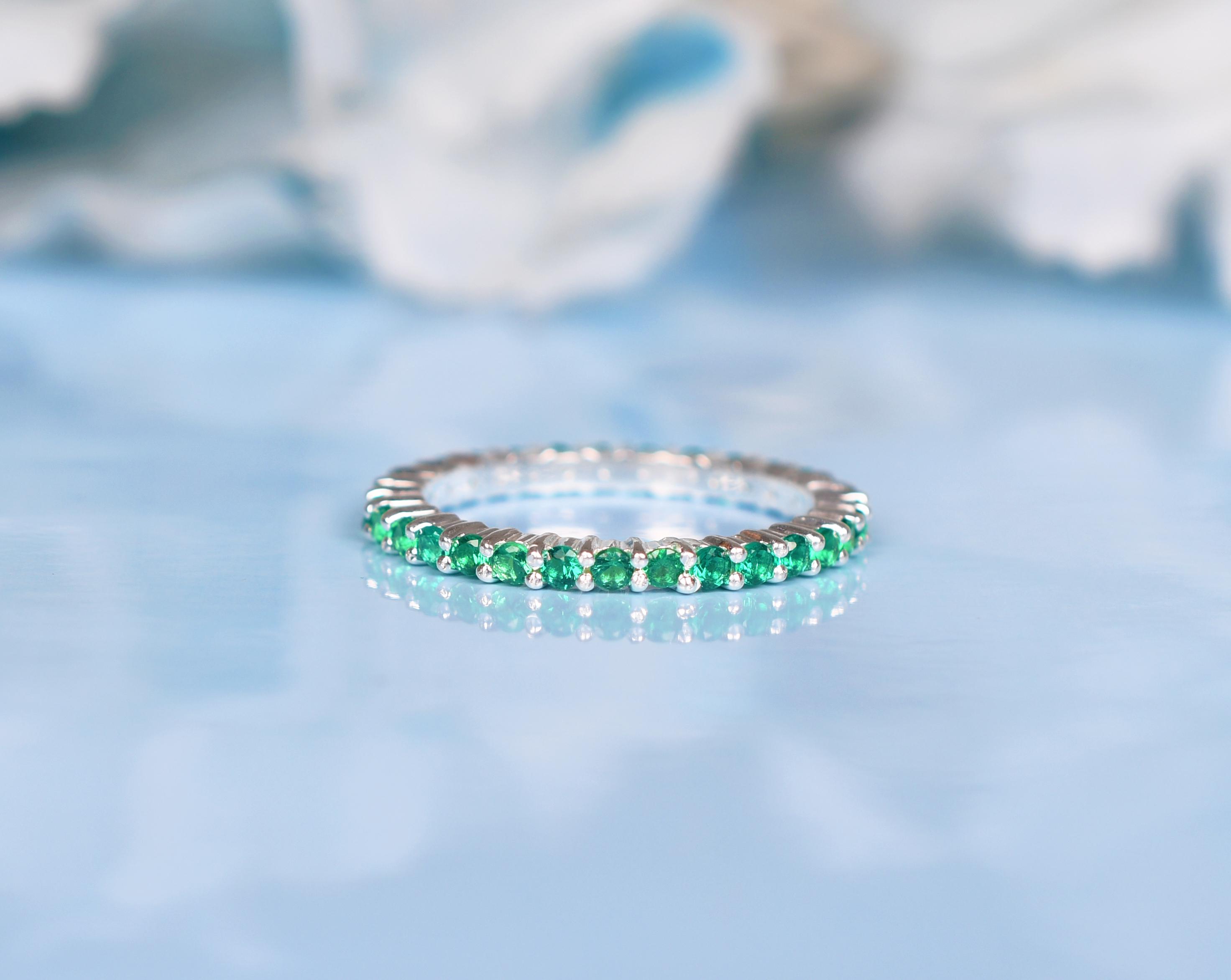 14k Gold Emerald Eternity Ring | Minimalist Stacking Band, Full Band - Etsy