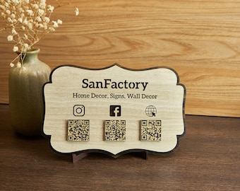 Wooden Custom QR code , Personalized Business Social Media , Scan to Pay , Scan to Webstie , Payment Sign , Office Desk - Door Sign
