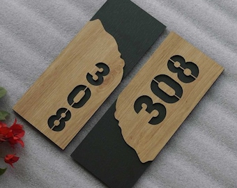 Números de casa personalizados, placa de sinalização de porta, sinalização de endereço de números, sinalização de madeira para número de porta. Sinalização de hotéis. Sinalização da empresa. Placa com número do quarto