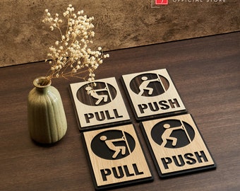 Stickers PUSH PULL door sign , Pull - Push Wooden Signs , Sign Symbol for Door Home Office Shop , Front orch sign , Door labels