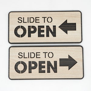 Slide to open wooden sign, Sliding door , Slide with Left Right Arrow Plaque, Slide Door to Open, Left and Right Arrows , Slide To Open Gate