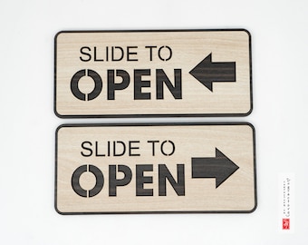 Slide to open wooden sign, Sliding door , Slide with Left Right Arrow Plaque, Slide Door to Open, Left and Right Arrows , Slide To Open Gate