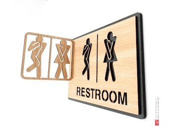 Restroom wooden vintage sign,  Toilet Door Sign, WC Sign, Restroom Door Sign, Toilet Plate  , Toilets Sign, Bathroom, Toilet, Sticker sign