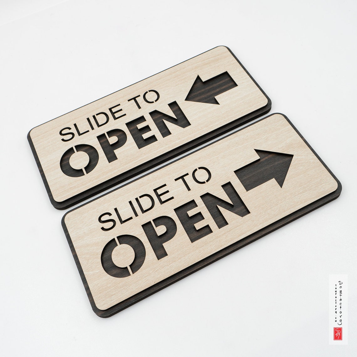 Slide to Open Wooden Sign, Sliding Door , Slide With Left Right Arrow ...