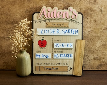 Placa de madeira personalizada para primeiro dia de aula, placa de madeira de volta às aulas, placa de primeiro e último dia, placa de madeira para escola, placa de jardim de infância