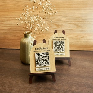 Benutzerdefinierter QR-Code aus Holz, Personalisierte Business Social Media, Scan to Pay, Scan to Webstie, Zahlungsschild, Büro-Schreibtisch - Türschild