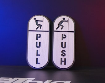 Set of 2 Pull Push Wooden Signs , Stickers PUSH PULL Sign Symbol for Door Home Office Shop , Front porch sign ,Door labels