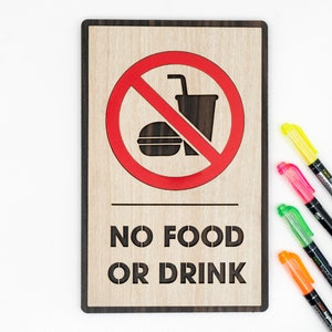 No food or drink sign , Wooden sign , Drinks Allowed Sign , Bar, hotel, restaurant or shop signage